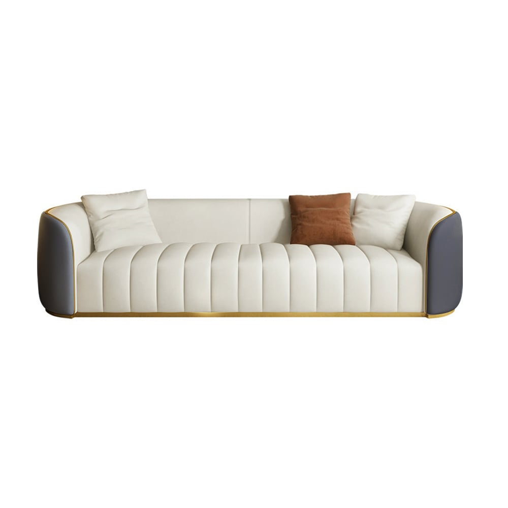 89 Modern Faux Leather Upholstered 3-Seater Sofa with Gold Legs#Grey&White