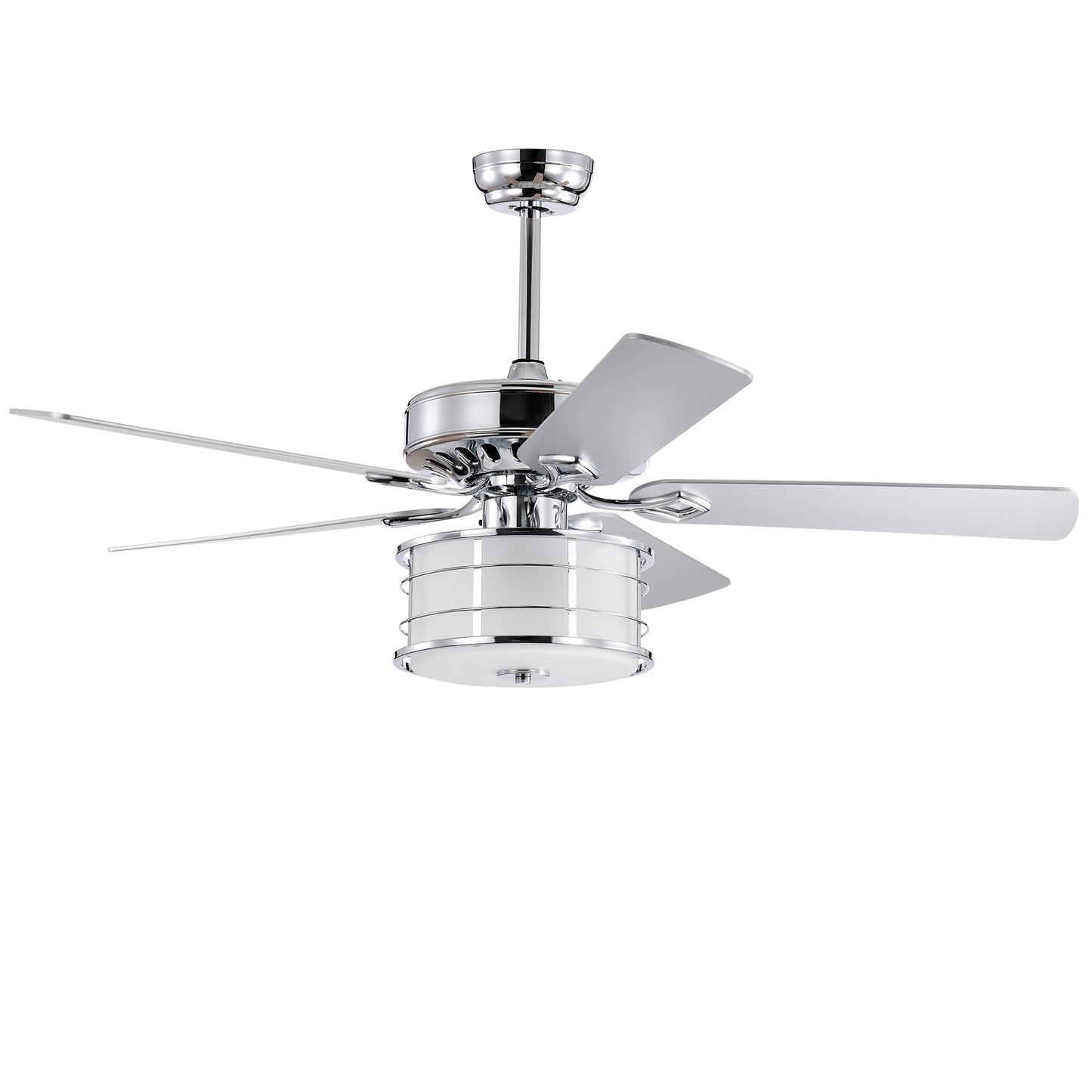 52" Chrome Drum Shade LED Ceiling Fan with 3 Lights & Remote - Rustic Farmhouse Meets Modern Glam