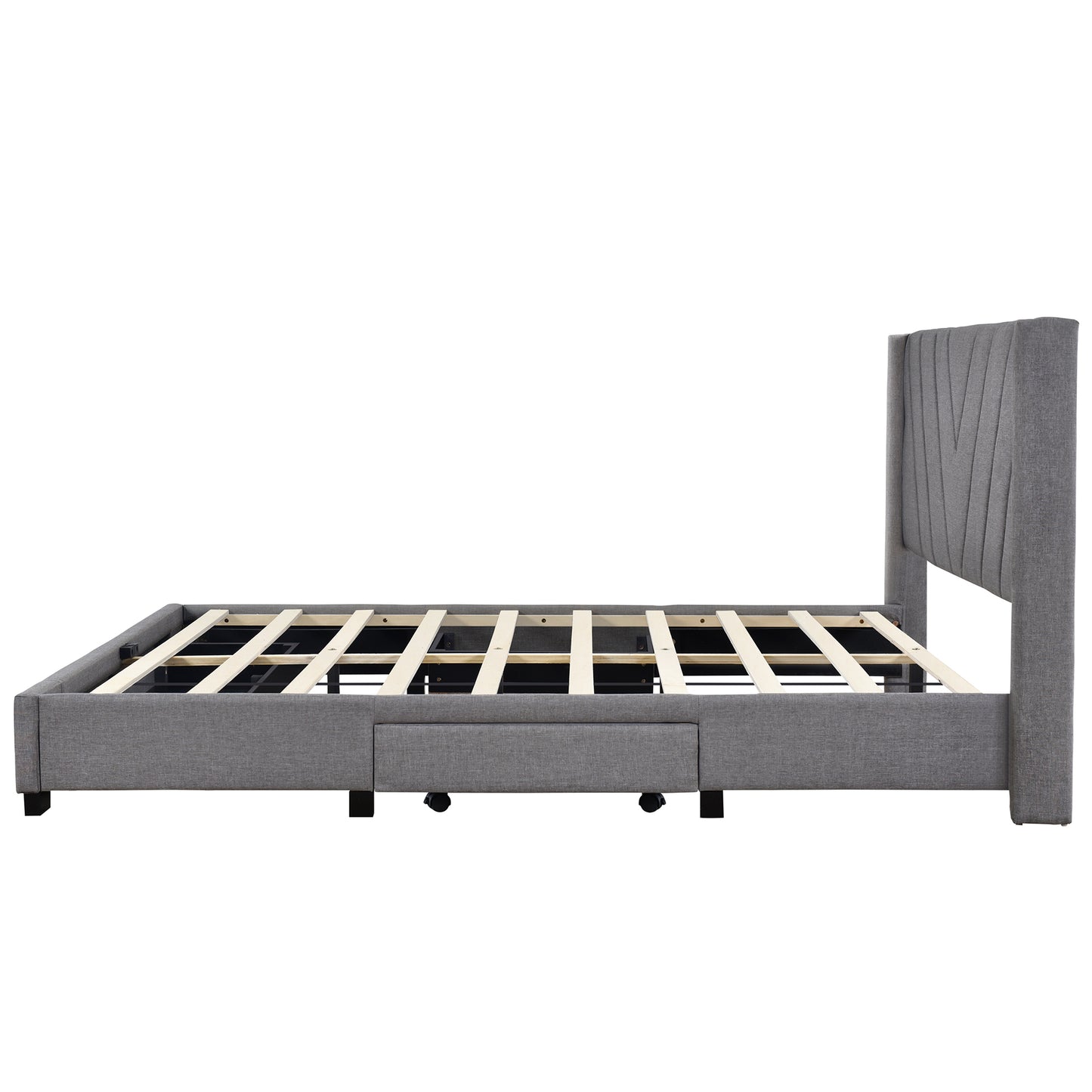 Lit plateforme rembourré avec rangement Queen Size avec 3 tiroirs (gris)