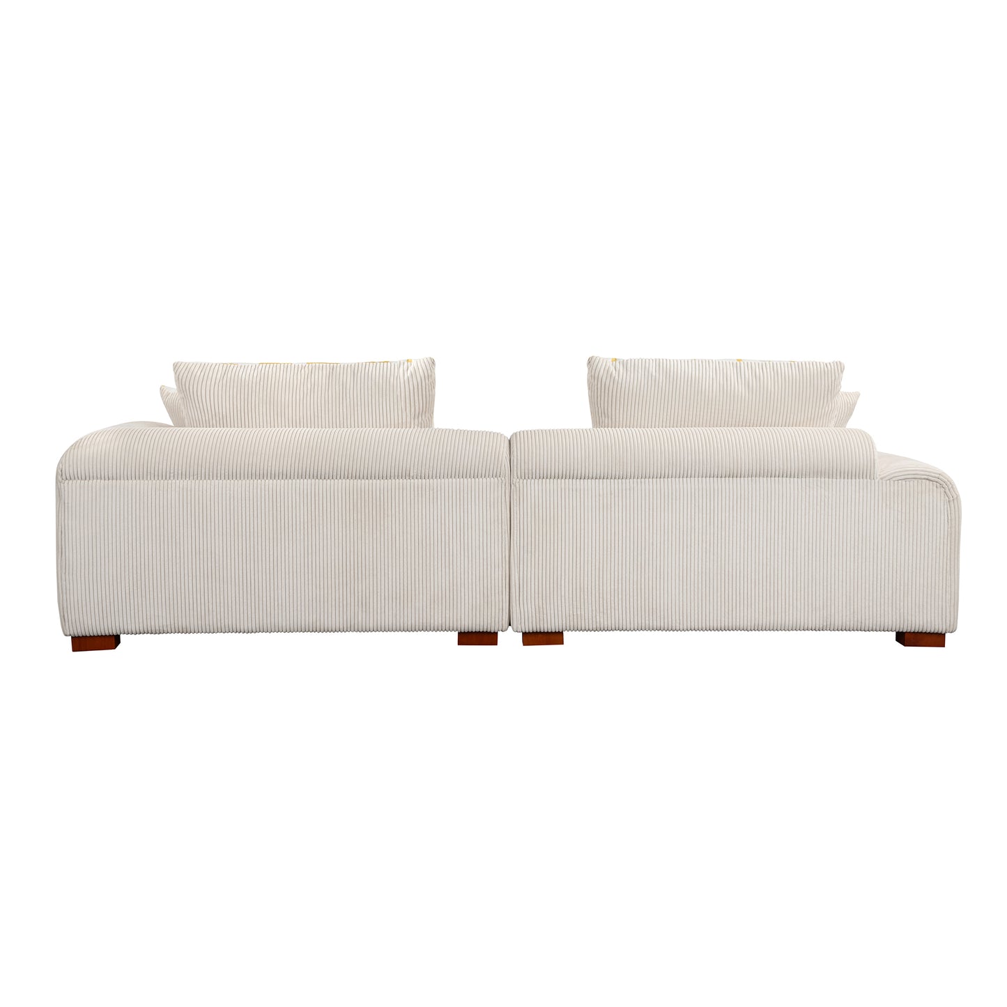 103.9" Modern Couch Corduroy Fabric Comfy Sofa with Rubber Wood Legs, 4 Pillows for Living Room, Bedroom, Office, Beige