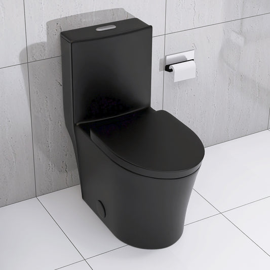 Matte Black Elongated One Piece Toilet Dual Flush 1.1/1.6 GPF Water Saving Map 1000g,Matte Black