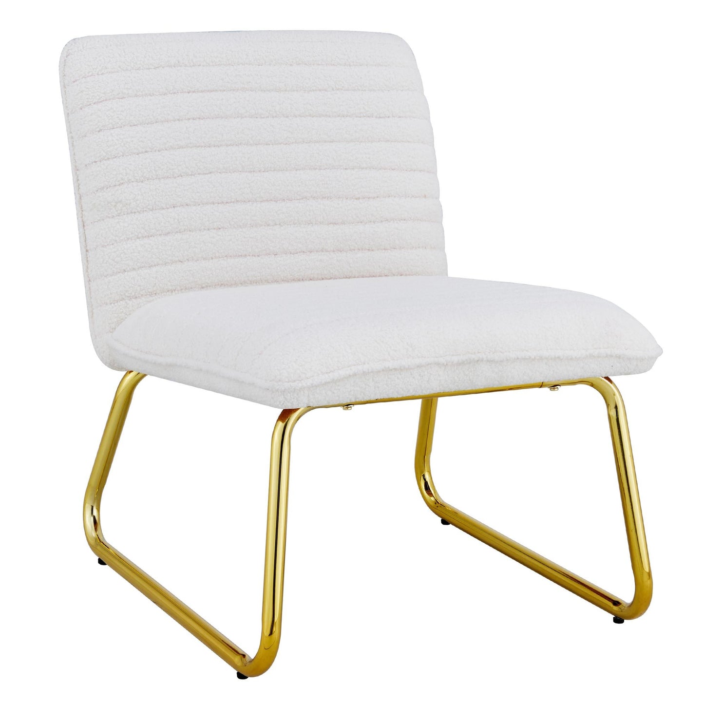 White Minimalist Armless Sofa Chair with Plush Cushion and Backrest - Elegant Design with Golden Metal Legs, Ideal for Offices, Restaurants, Kitchens, and Bedrooms