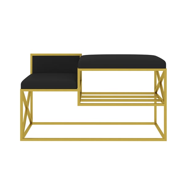 Modern PU Leather Upholstered Entryway Bench Black with Gold Legs