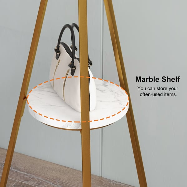 70.9" Gold Modern Freestanding Coat Rack Hanging with Shelf Marble Base