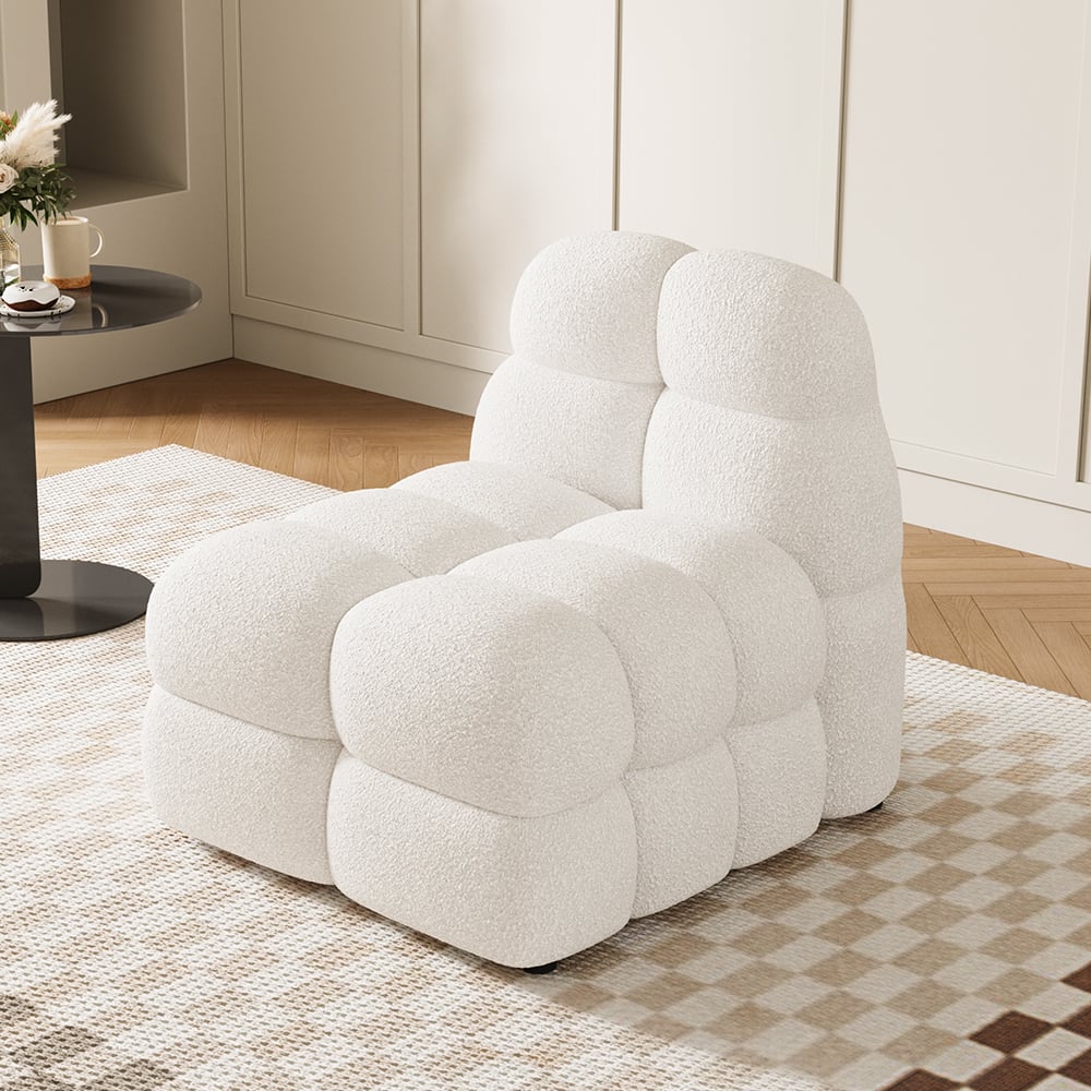 Modern Off-White Cream Boucle Accent Chair Cloud Lounge Chair Soft Cushion