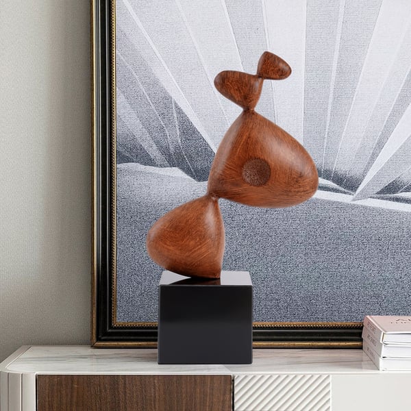 Sculpture de chien en résine marron, Statue de bureau à domicile, décoration artistique avec Base en marbre noir