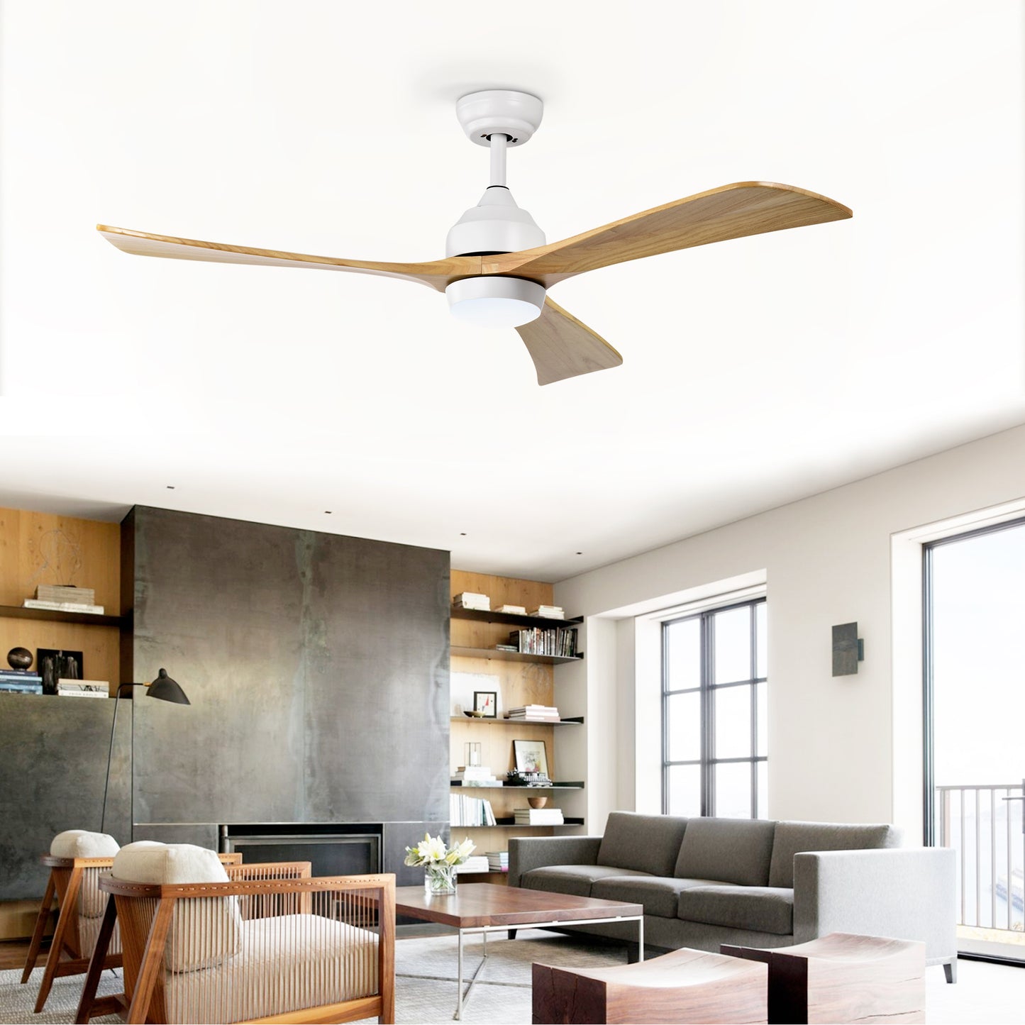 52"  Ceiling Fan with Lights Remote Control,Quiet DC Motor 3 Blade Ceiling Fans 6 Speed Levels,Reversible Ceiling Fan,  for Patio Living Room, Bedroom, Office,Indoor.(White +Natural)