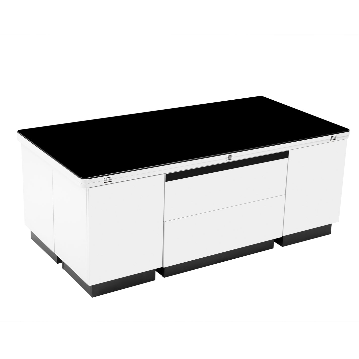 Modern White Lift Top Glass Coffee Table with Drawers & Storage Multifunction Table