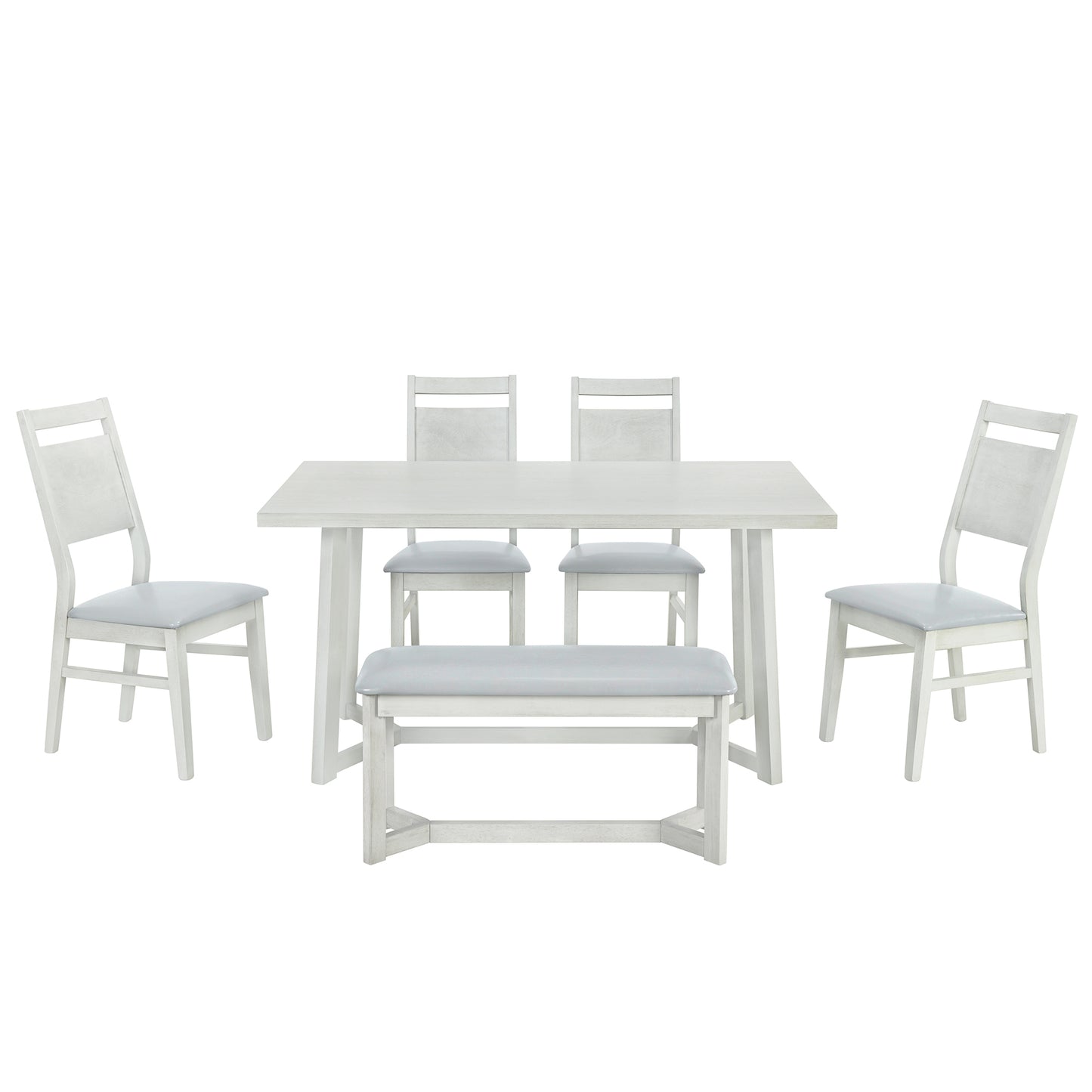 TOPMAX Farmhouse Ensemble de table de salle à manger en bois 6 pièces avec 4 chaises et banc rembourrés Gris