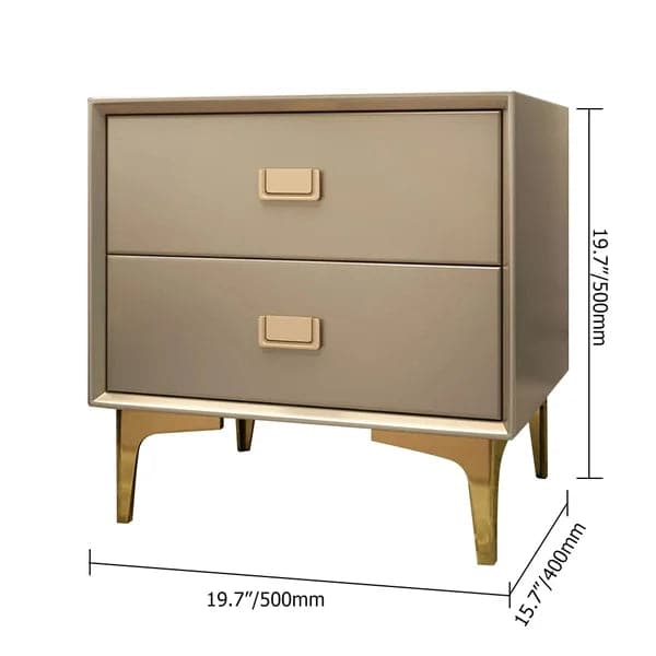 Modern White Nightstand 2 -Drawer Bedside Table in Gold Finish