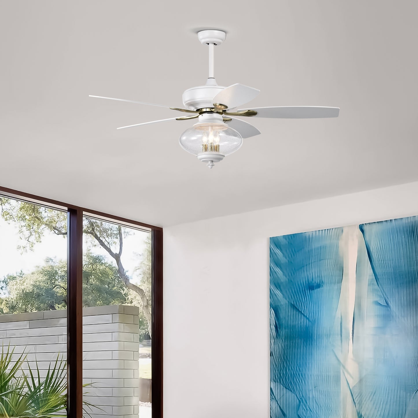 52" Low Profile Ceiling Fan in Matte White - Modern Design with Remote Control and Glass Shade