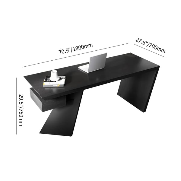 Cabstract Modern Office Desk with Drawer Writing Desk with White & Black & Gold#Black-S