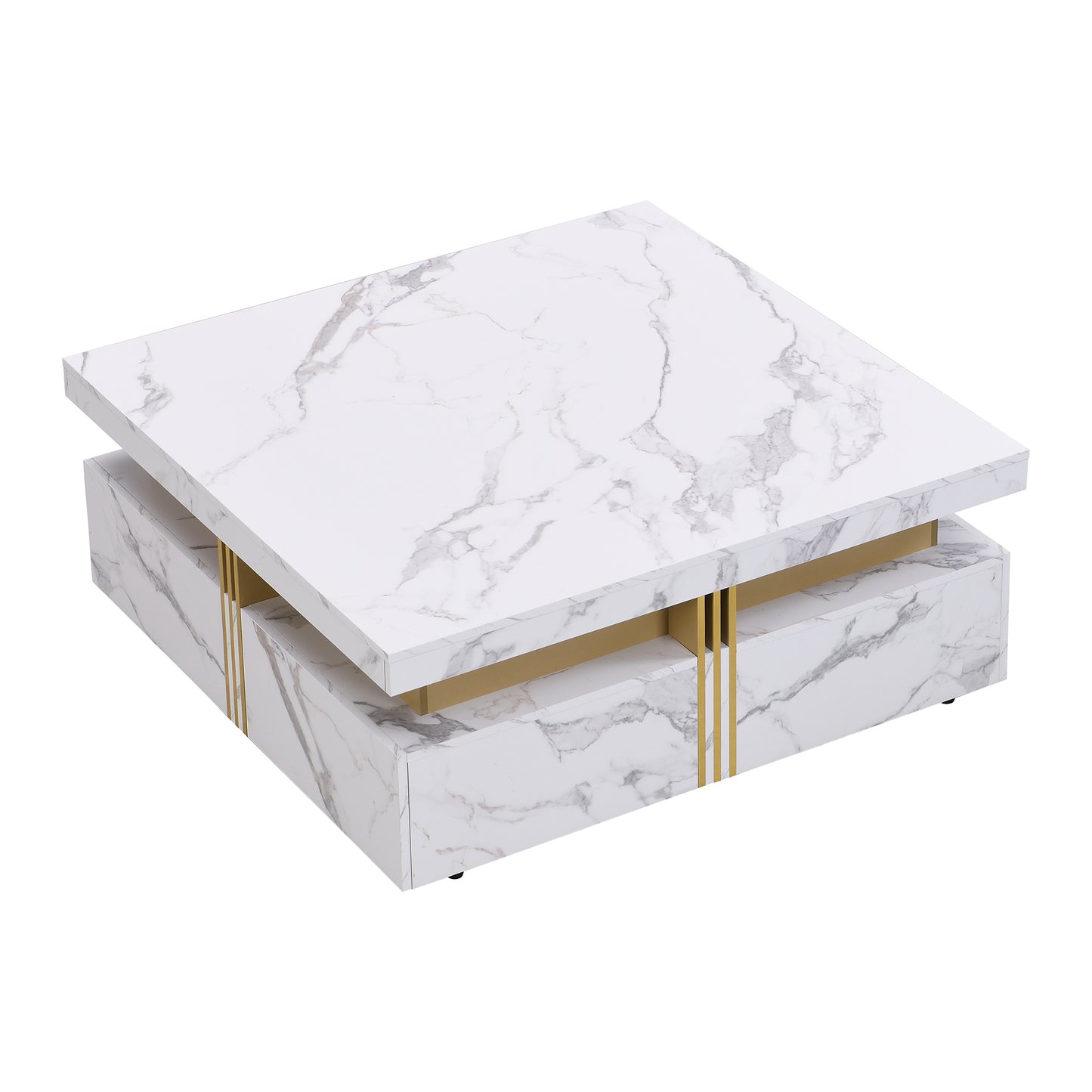 Modern White Square Storage Coffee Table with 4 Drawers