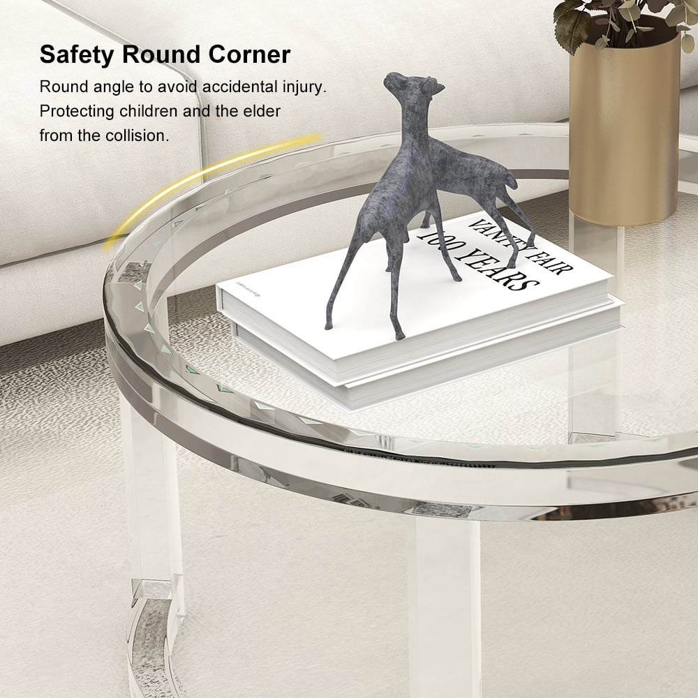 31.5" Modern Round Acrylic Coffee Table for Living Room with Tempered Glass Top