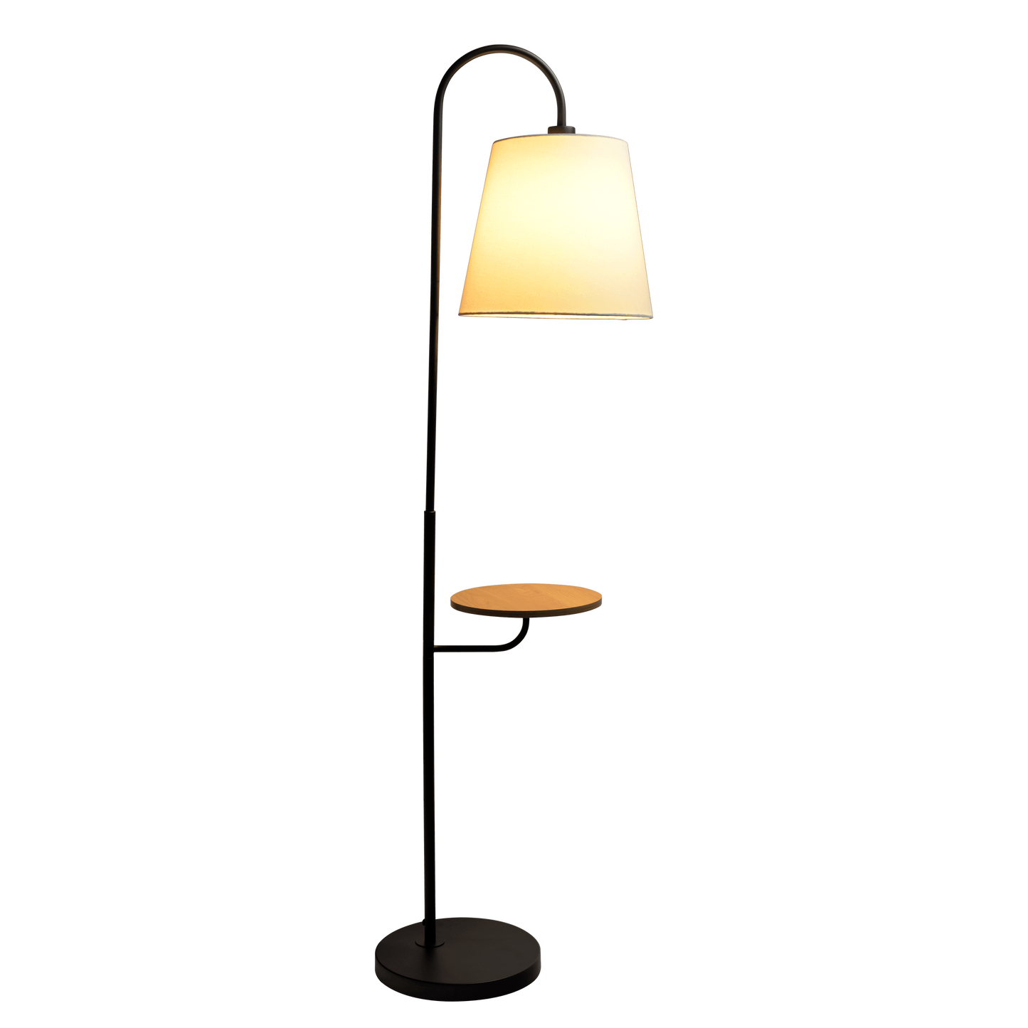 Black Floor Lamp with Rotary Switch Wood Table Metal Base