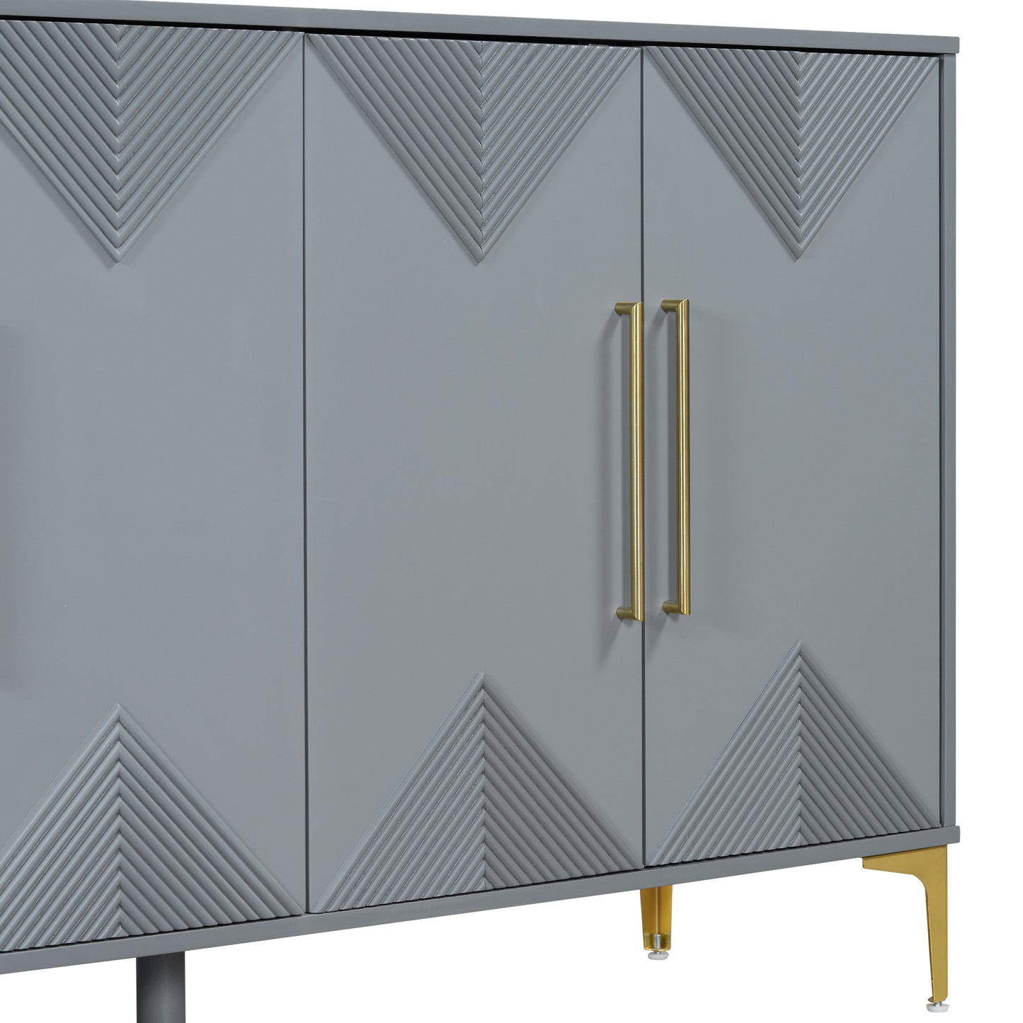 Stylish Four-Door Cabinet with Two-Tone Triangular Pattern Doors - Ideal for Entryway & Dining Room