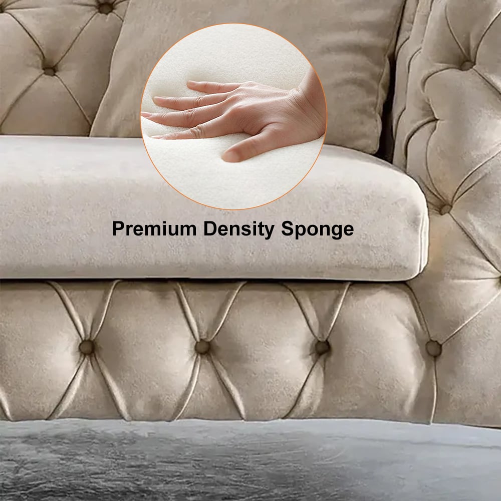 91" Beige Modern Chesterfield Sofa 3-Seater Button Tufted Velvet