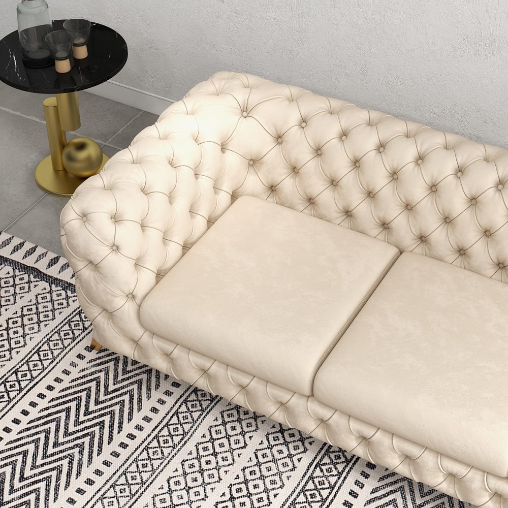 91" Beige Modern Chesterfield Sofa 3-Seater Button Tufted Velvet