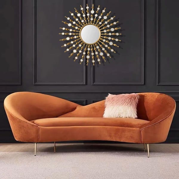 92.9 Inch Modern Orange Velvet Upholstered Large 3-Seater Curved Sofa