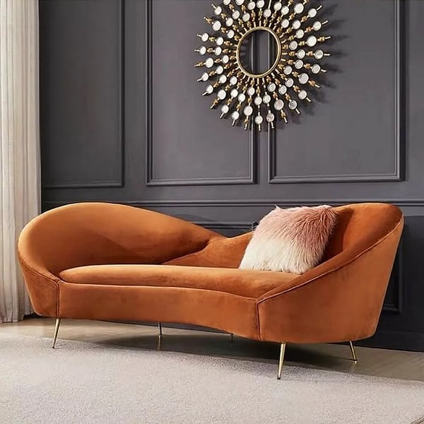 92.9 Inch Modern Orange Velvet Upholstered Large 3-Seater Curved Sofa