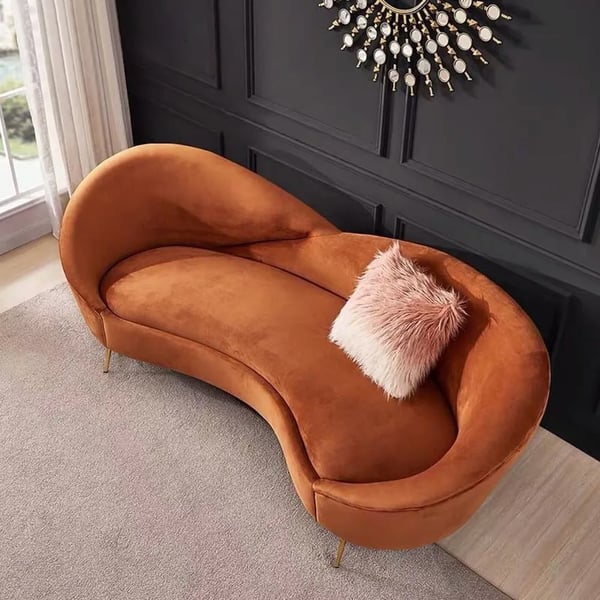 92.9 Inch Modern Orange Velvet Upholstered Large 3-Seater Curved Sofa