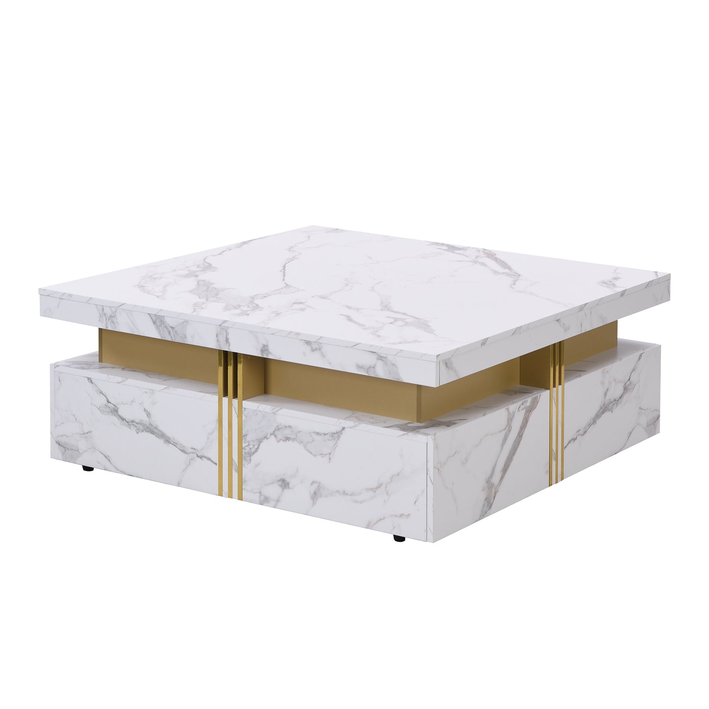 Modern White Square Storage Coffee Table with 4 Drawers