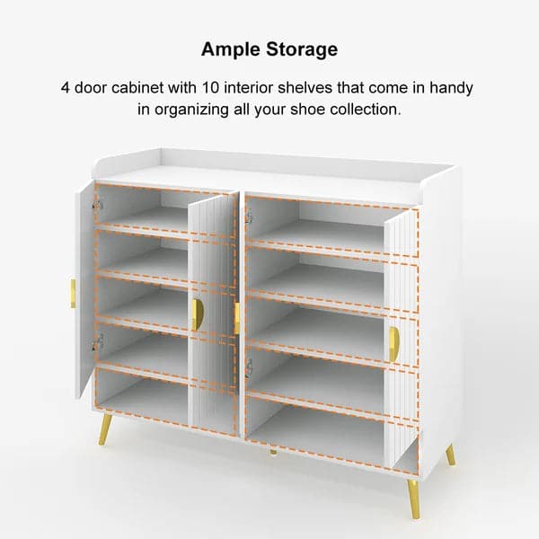 Nordic White Shoe Cabinet 10 Shelves Entryway Shoe Cabinet