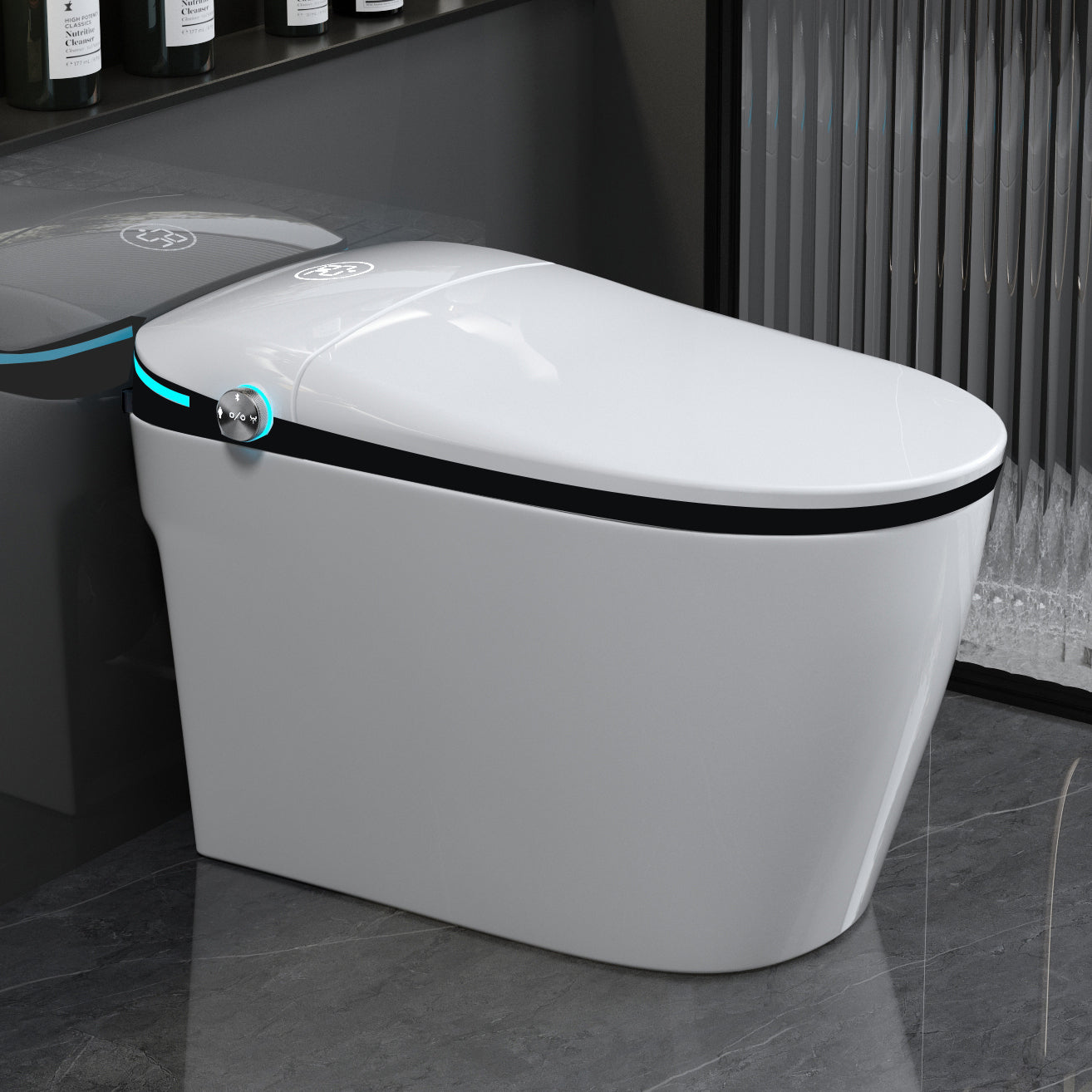 Luxury Smart Toilet with Bidet Seat Built-in, Intelligent Toilet Auto Open/Close Seat, Foot Sensor, LED Display,Night Light, Warm Water & Dryer,White