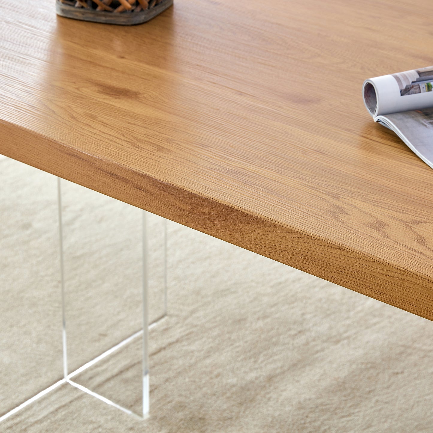 Elegant Minimalist Wooden Table with Acrylic Base - Ideal for Dining Rooms and Offices