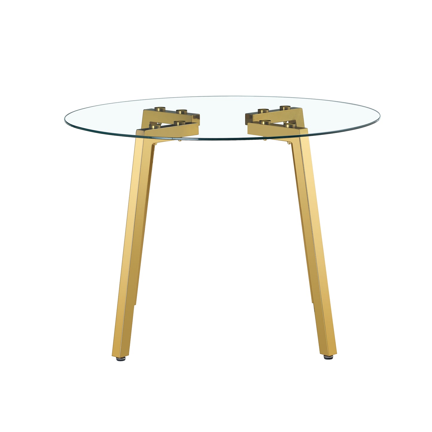 Modern Minimalist Circular Transparent Tempered Glass Table with Golden Metal Legs - Perfect for Kitchen, Dining Room