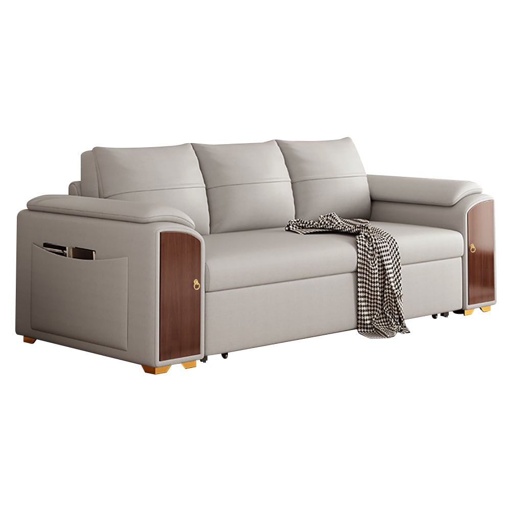 94.5" Gray Pull Out Sofa Bed Convertible Leath-Aire Sleeper with Lift-top Coffee Table