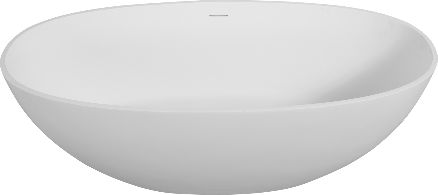 Luxury 65" Freestanding Solid Surface Bathtub – Handcrafted Stone Resin with Overflow & Pop-Up Drain in Matte White