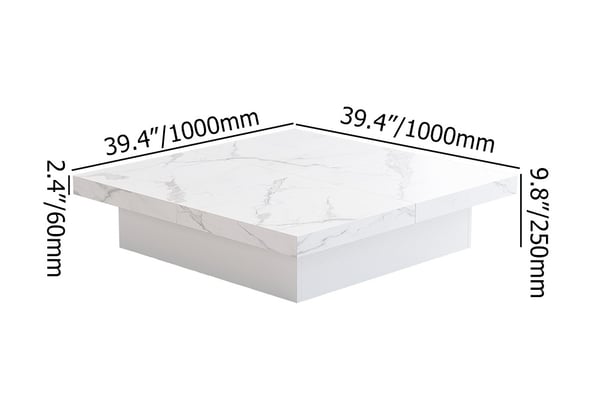 Square Marble Veneer Coffee Table Sliding Top with Storage in White