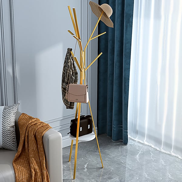 70.9" Gold Modern Freestanding Coat Rack Hanging with Shelf Marble Base