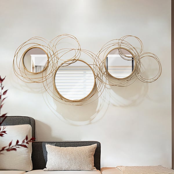 Light Luxury Creative 3D 6 Rings Round Gold Metal Wall Mirror