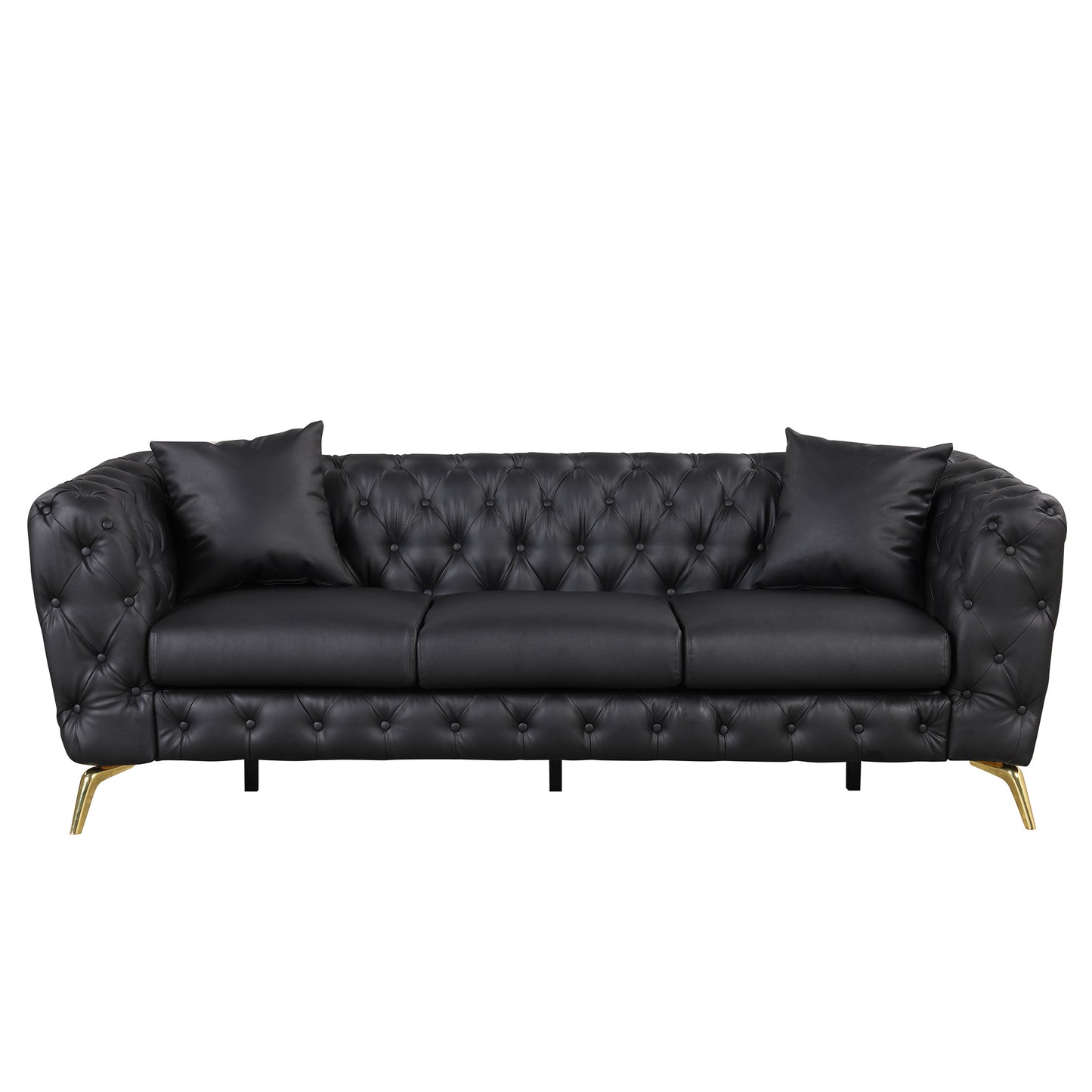 88.5" Modern Sofa Couch PU Upholstered Sofa with Sturdy Metal Legs, Button Tufted Back, 3 Seater Sofa Couch for Living Room,Apartment,Home Office, Black