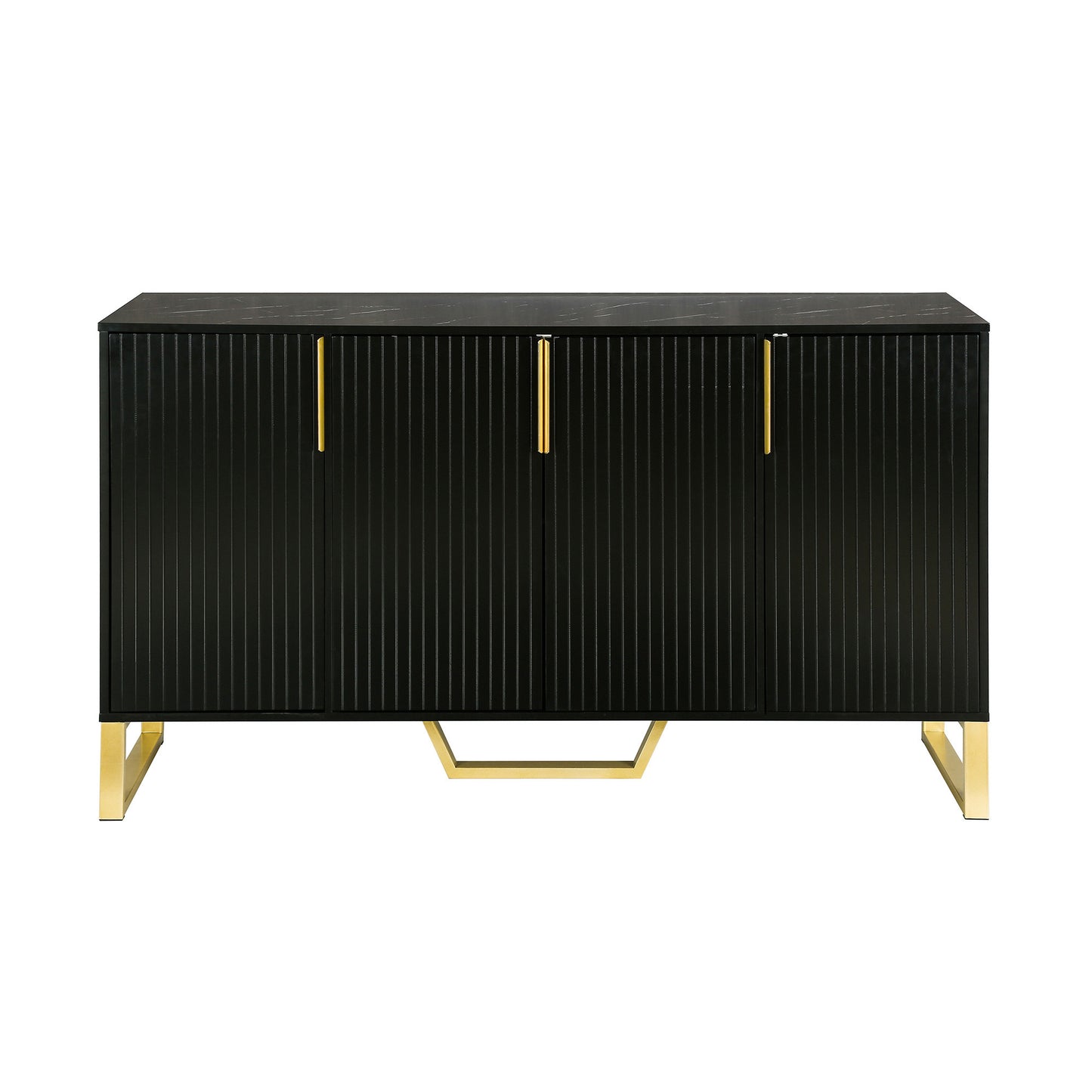 Modern sideboard with Four Doors, Metal handles & Legs and Adjustable Shelves Kitchen Cabinet (Black)