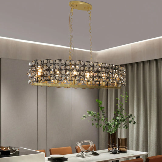 Luxury Modern Champagne Gold Oval Crystal Ceiling Chandelier - Elegant Home Lighting