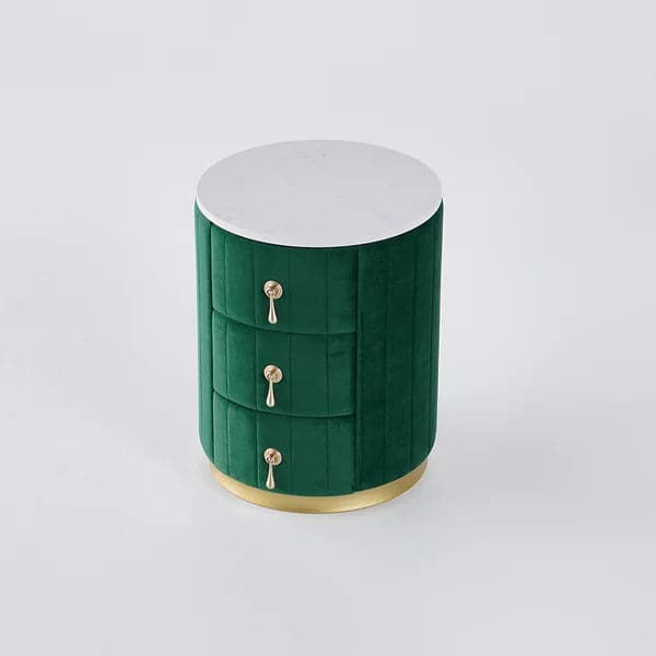 Modern Nightstand Green Round Nightstand with 3 Drawers Nightstand with Storage