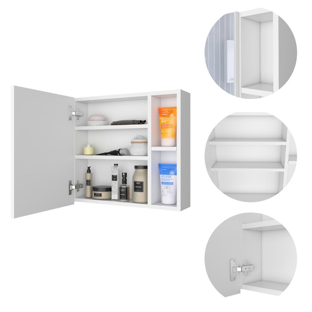Oman Medicine Cabinet, Three Internal Shelves, Single Door, Two External Shelves -White