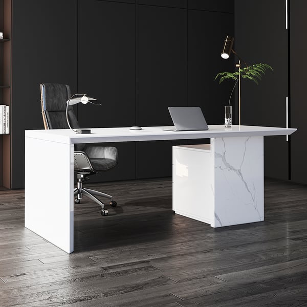 Modern Wooden Desk White Home Office Desk with Filing Cabinet