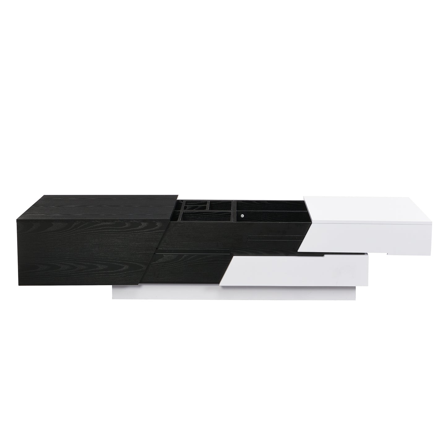 Modern Extendable Sliding Top Coffee Table with Storage in White&Black