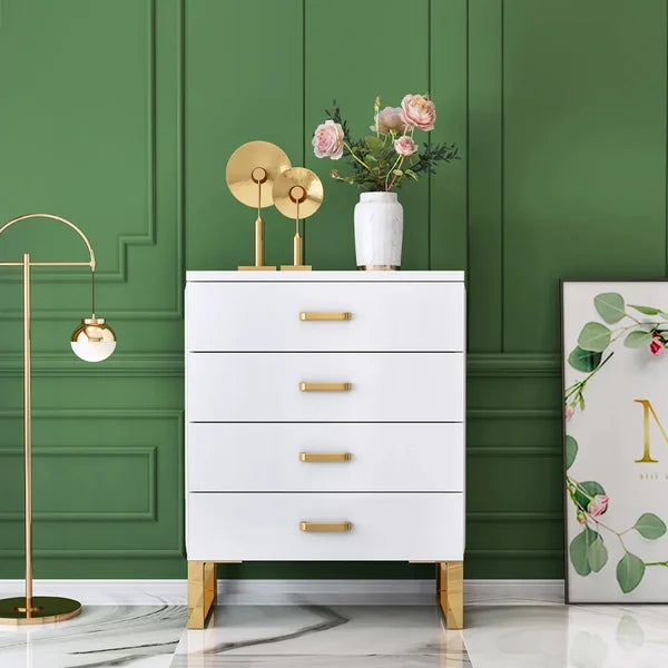 Modern White Chest with 4-Drawer Gold Legs in Large