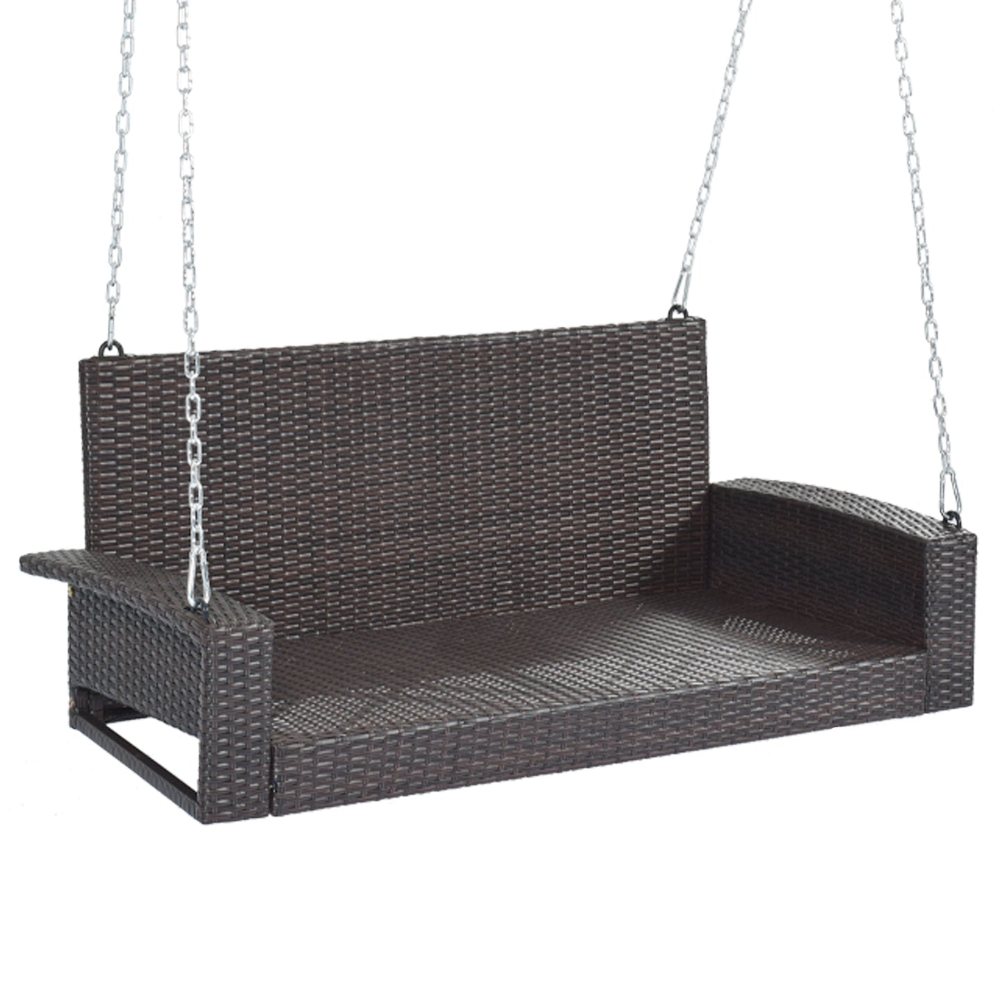 GO Balançoire de porche suspendue en osier pour 2 personnes avec chaînes, coussin, oreiller, banc de balançoire en rotin pour jardin, cour, étang. (Osier marron, coussin beige)