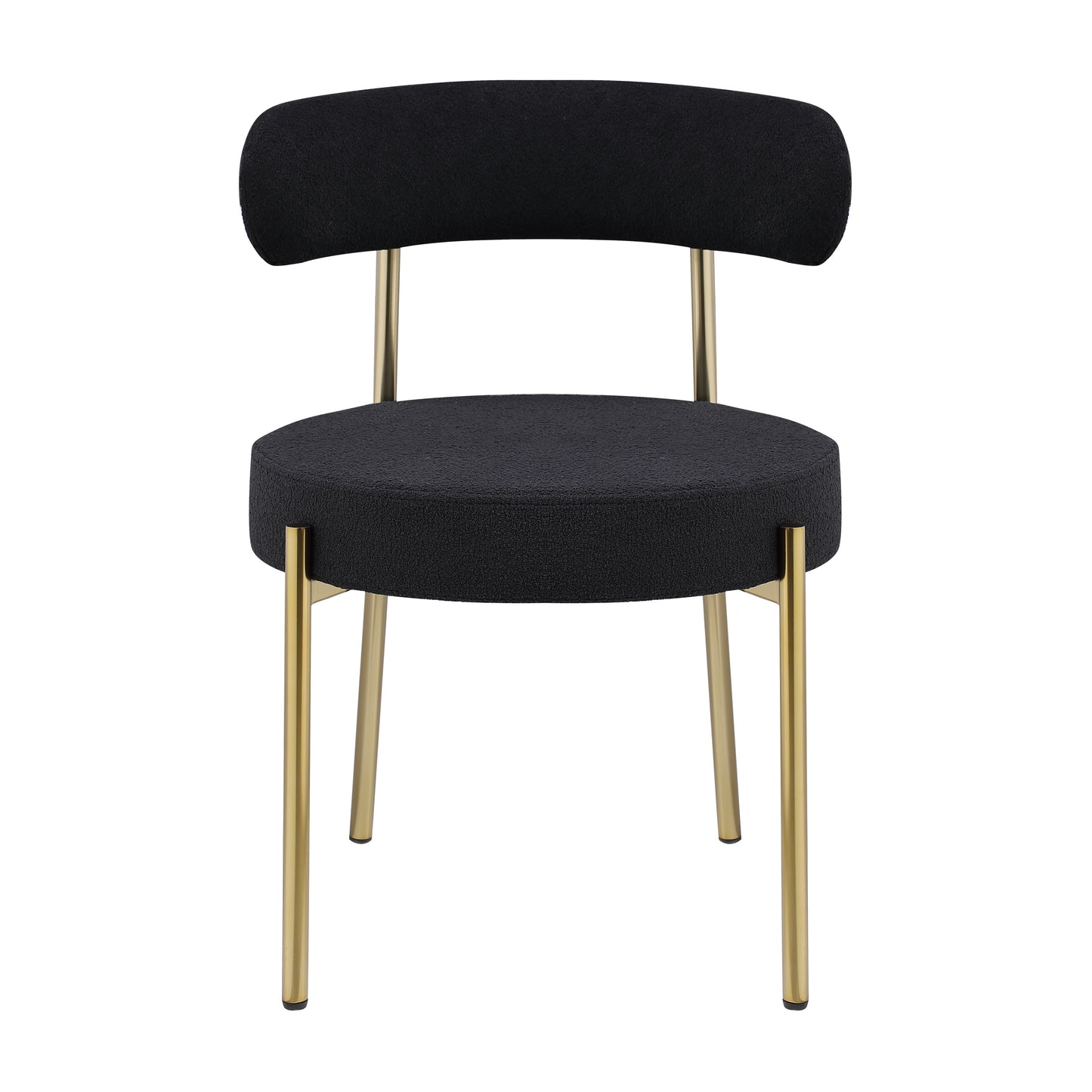 Round Upholstered Mid-Century Modern Dining Chairs Set of 2 with Curved Backrest and Brass Metal Legs