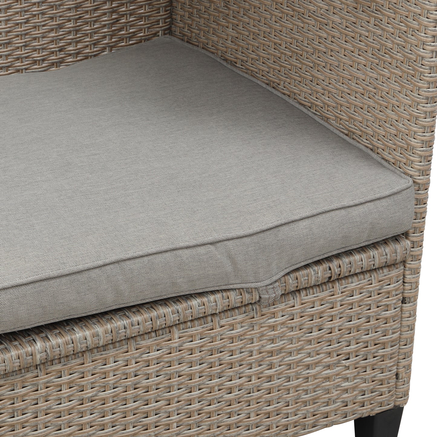 TOPMAX Ensemble de canapé de patio en osier en résine résistant aux UV 4 pièces avec auvent rétractable, coussins et table élévatrice, marron