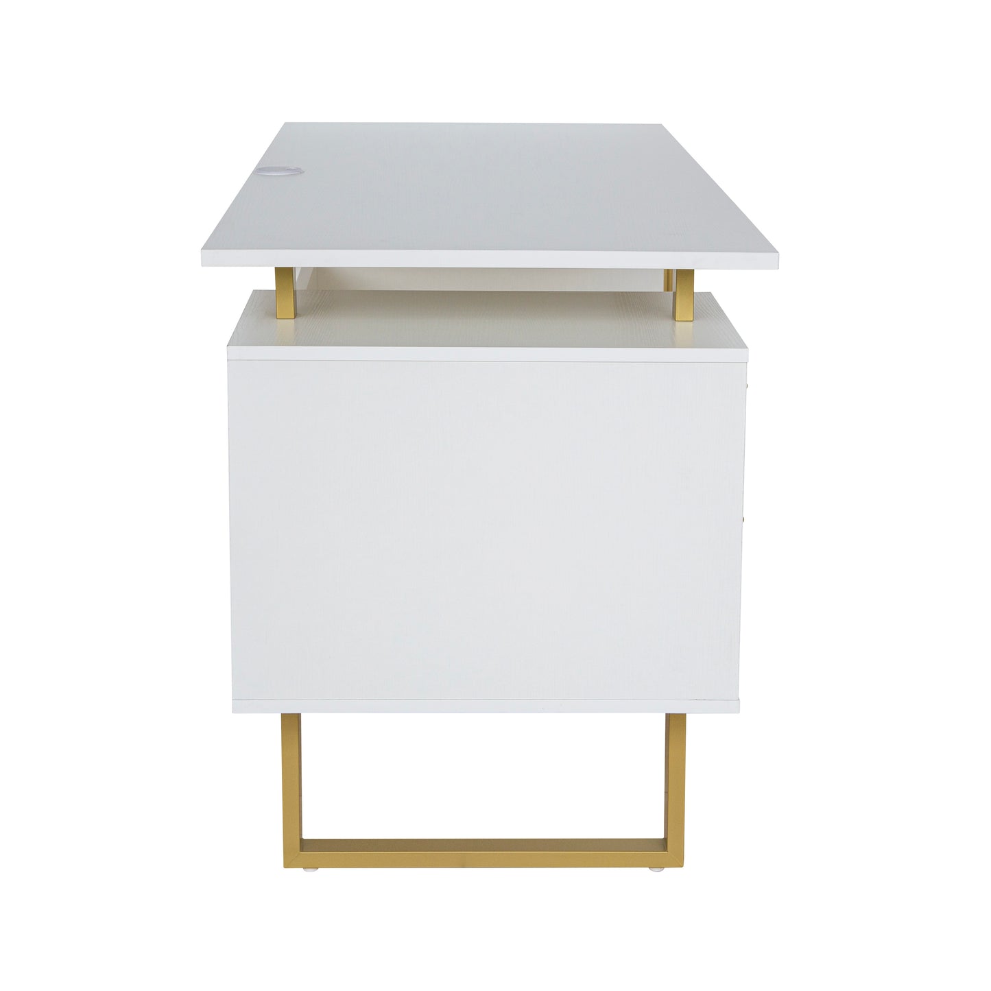 Techni Mobili Bureau blanc et doré pour bureau avec tiroirs et rangement, 51,25 po de largeur