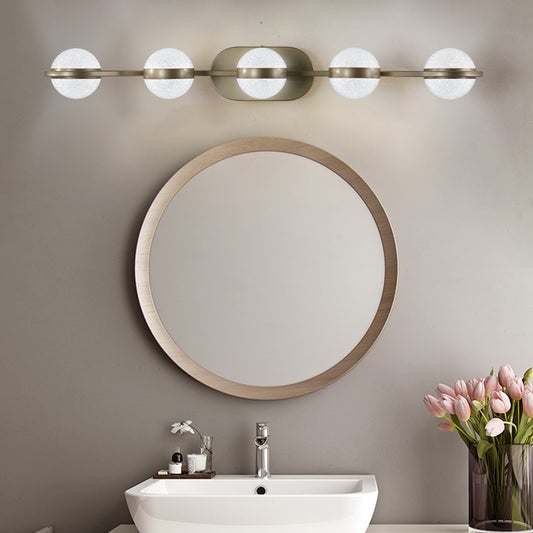 Champagne Gold Bathroom Vanity Light - 5-Bulb LED Wall Mounted Decorative Lighting with Frosted Glass Shades