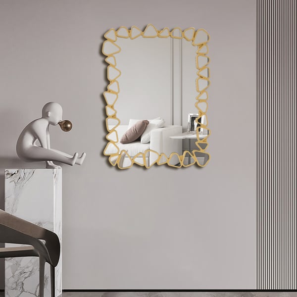 Grand miroir mural rectangulaire doré en galets irréguliers, moderne, 31,5 "x 23,6", décor de salon