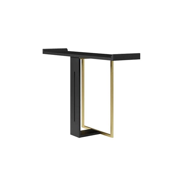 39" Narrow Console Table for Entryway Foyer Black Solid Wood & Gold Metal in Large